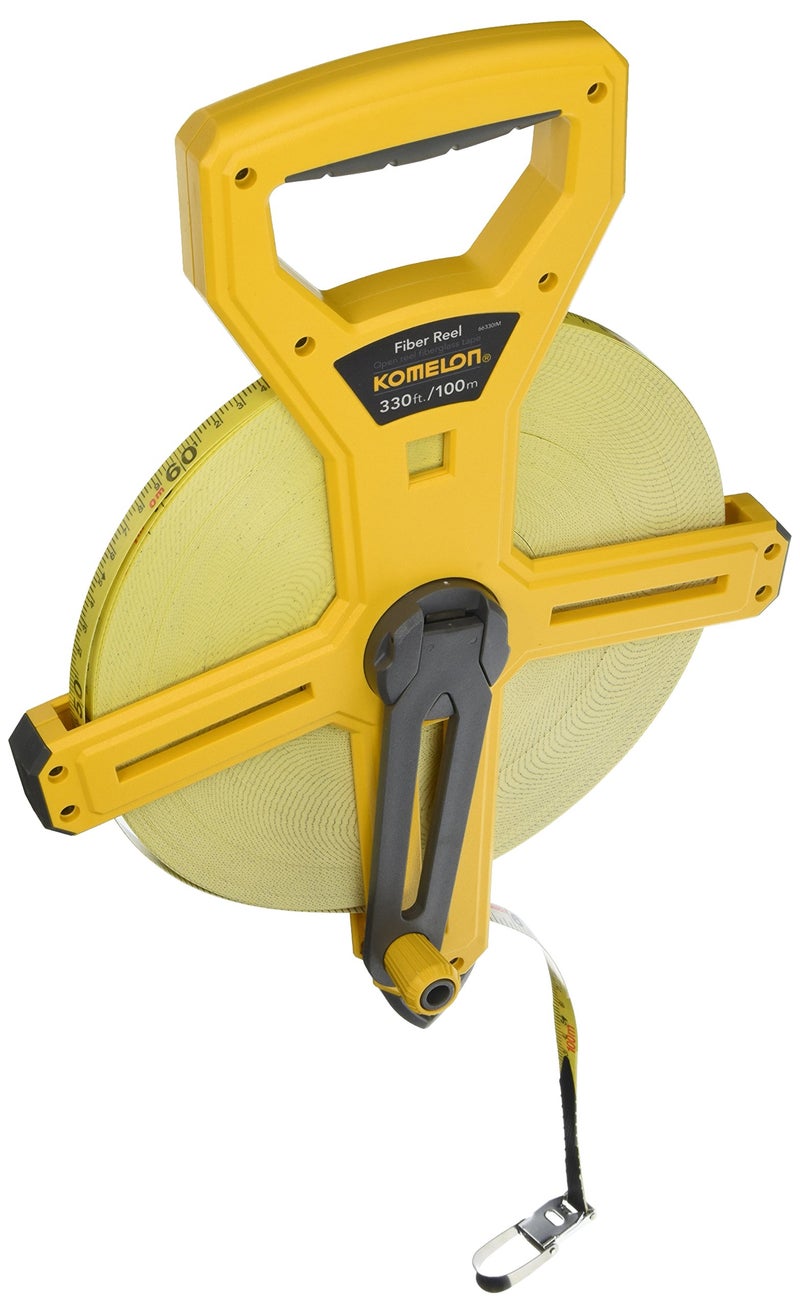 Komelon 66330IM Open Reel Fiberglass Tape Measure, 330-Feet, Hi-Viz Yellow - Image 1